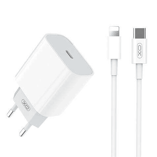 XO L77 Pack Cargador de Corriente 1x USB-C 20W Carga Rapida + Cable USB-C a Lightning 1m