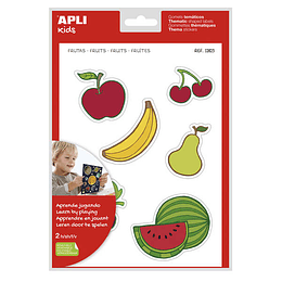 Apli Gomets Tematicos las Frutas xL - 22 Gomets en 2 Hojas A4 - Desarrollados con Educadores - Adhesivo Removible - Seguros y Ecologicos - Ilustracion