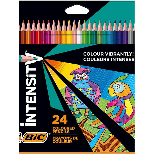 Bic Intensity Triangle Caja de 24 Lapices para Colorear Triangulares - Mina de 3.20mm - Fabricados sin Madera - Colores Surtidos