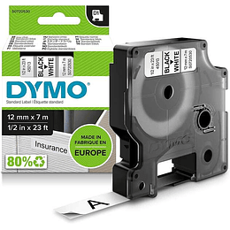 Dymo D1 45013 Cinta de Etiquetas Original para Rotuladora - Texto negro sobre fondo blanco - Ancho 12mm x 7 metros - S0720530