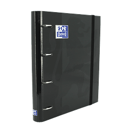 Oxford Europeanbinder Classic A4+ Carpeta de Anillas con Recambio Cuadricula 5x5 - Tapa Extradura - Cierre con Goma Elastica - Color Negro