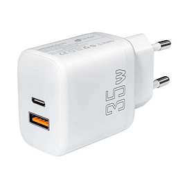 Leotec Cargador para Smartphone 35W con Puertos USB-C PD 3.0 y USB-A - Proteccion contra Sobrecorriente y Cortocircuito - Color Blanco