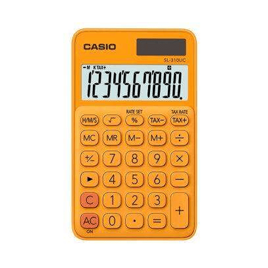 Casio SL-310UC Calculadora de Bolsillo - Calculo de Impuestos - Pantalla LCD de 10 Digitos - Solar y Pilas - Color Naranja