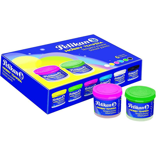 Pelikan Pack de 6 Botes de Tempera 40ml + Pincel - Consistencia Pastosa - Resistente a la Luz - Colores Surtidos