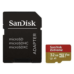 Sandisk Extreme Tarjeta Micro SDHC 32GB UHS-I U3 A1 Clase 10 90MB/s + Adaptador SD