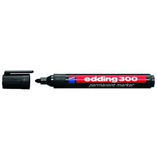 Edding 300 Rotulador Permanente - Punta Redonda - Trazo entre 1.5 y 3 mm. - Tinta Casi Inodora - Capuchon con Clip - Secado Rapido - Color Negro