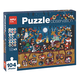 Apli Puzzle Observacion Bosque de 104 Piezas de 5x5cm - Incluye Poster y 3 Fichas - Facil Manejo - Desarrolla Habilidades y Autoestima - Recomendado p