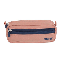 Milan Serie 1918 Estuche Portatodo Rectangular 2 Compartimentos - Tejido Resistente a las Roturas y Rasgaduras - Medidas 21x8,5x6,1cm - Color Rosa