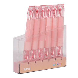 Apli Subrayadores Caramelo Rosa - Doble Punta: 5mm Plana y 2mm Redonda - Refill Pack de 6 - Ideal para Agendas, Libretas y Calendarios