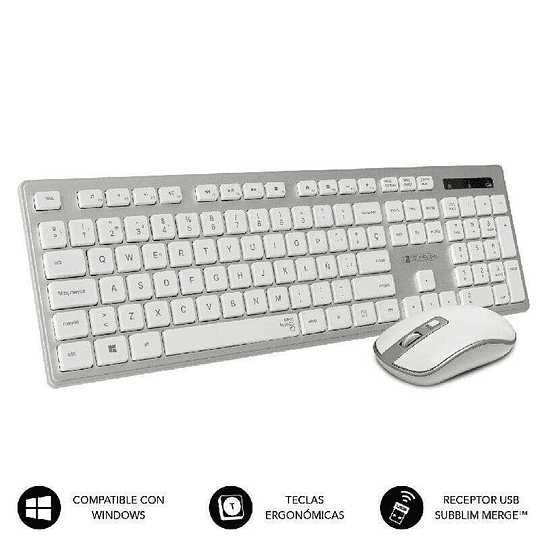 Subblim Teclado y ratón inalámbricos ERGO - Diseño ergonómico - Teclas cóncavas - Conexión USB - Ahorro de energía - Ratón de hasta 1600 DPI - Color B