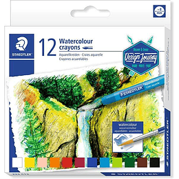 Staedtler Crayones Acuarelables 223 Pack de 12 Lapices de Cera - Facil de Mezclar - Extremadamente Opacos - Colores Surtidos