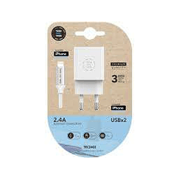 TechOneTech Cargador Doble de Pared + Cable USB-A a Lightning 1m - Recubierto de Nylon Trenzado