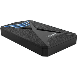 Tooq Carcasa Externa Gaming HDD/SDD 2.5" hasta 9.5mm SATA USB 3.0/3.1 Gen 1 - Iluminacion LED Azul - Sin Tornillos - Color Negro