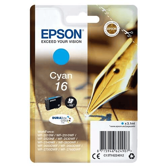 Epson T1622 Cyan Cartucho de Tinta Original - C13T16224012