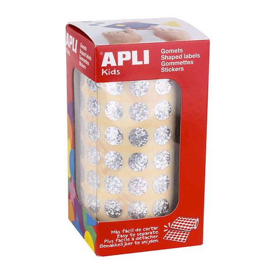 Apli Gomets Redondos Holograficos - Tamaño Ø 10.5mm - Adhesivo Permanente - 5192 Gomets por Rollo - Ideal para Desarrollar Habilidades Infantiles