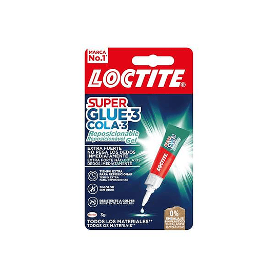 Loctite Superglue-3 Gel Reposicionable 3gr - Adhesivo Instantaneo e Inodoro - Uniones Precisas y Transparentes - Ideal para Superficies Porosas o Vert