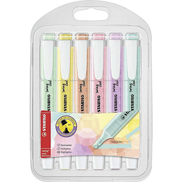 Stabilo Swing Cool Pastel Pack de 6 Marcadores Fluorescentes - Cuerpo Plano - Punta Biselada - Trazo entre 1 y 4mm - Tinta con Base de Agua - Colores 