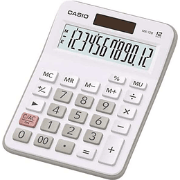 Casio MX-12B Calculadora de Escritorio Pequeña - Pantalla LCD de 12 Digitos - Solar y Pilas - Color Blanco