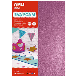 Apli Goma Eva Purpurina A4 4 Hojas - Blanco, Negro, Rojo y Azul - Ideal para Manualidades y Decoracion