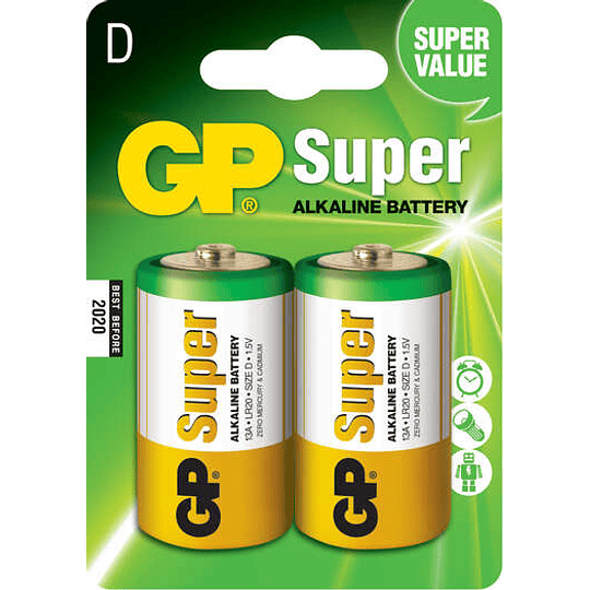 GP Pack de 2 Pilas Super Alcalinas LR20 D 1.5V