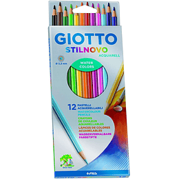 Giotto Stilnovo Acquarell Pack de 12 Lapices de Colores Acuarelables Hexagonales - Mina 3.3 mm - Madera - Colores Surtidos