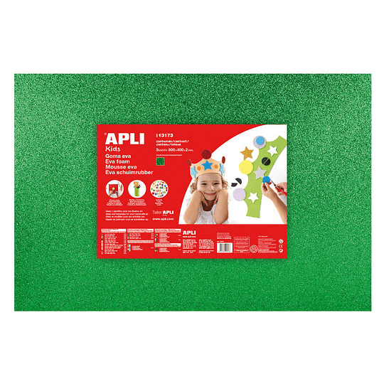 Apli Goma Eva Purpurina Verde 600x400mm - 3 Hojas Brillantes y Flexibles