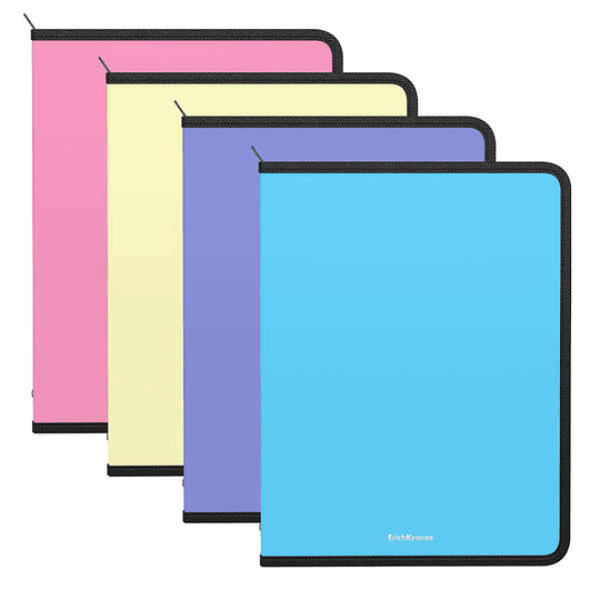 Erichkrause Pack de 4 Carpetas con Cremallera Matt Pastel - A4 - Colores Surtidos