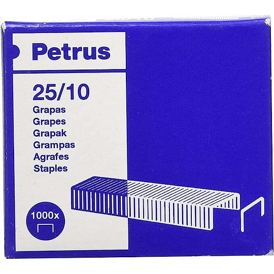 Petrus Caja de 1000 Grapas 25/10 Galvanizadas - Hasta 60 Hojas - Patilla de 10mm