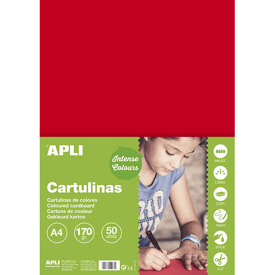 Apli Cartulina Roja A4 170g 50 Hojas