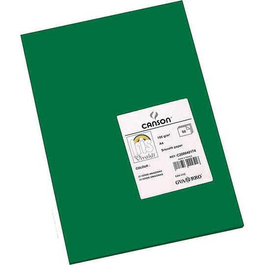 Canson Guarro Pack de 50 Cartulinas Iris A4 de 185g - 21x29.7cm - Color Verde Amazonas