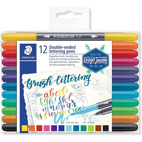 Staedtler 3004 Pack de 12 Rotuladores de Doble Punta para Lettering - Colores Surtidos