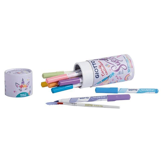 Giotto Candy Collection Turbo Soft Brush Bote de 12 Rotuladores Punta Pincel + Pincel - Colores Pastel Surtidos