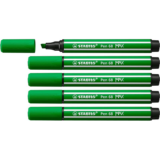 Stabilo Pen 68 MAX Rotulador - Punta de Fibra Biselada - Trazo entre 1-5mm aprox. - Tinta a Base de Agua - Color Verde