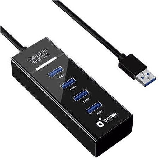 Cromad Cable USB 3.0 - Longitud 30cm - Velocidad de Transferencia 5 Gbps - 4 Puertos - No Requiere Instalacion - Compatible con Todos los Sistemas Ope