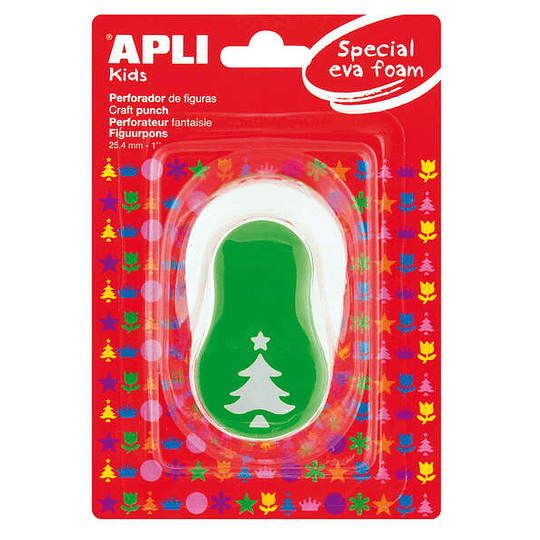 Apli Perforadora Árbol Navidad - Figura 25.4mm - Perfora Papel, Carton, Cartulina y Goma Eva de Hasta 2mm - Deposito de Restos - Doble Uso para Decora