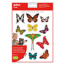 Apli Gomets Tematicos Realistas Mariposas - 24 Unidades por Bolsa - Adhesivo Removible - Fotografias a Todo Color - Adhesivo Base Agua - Libre de Diso