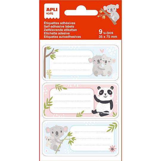 Apli Etiquetas Adhesivas Escolares Koala - Tamaño 81x36mm - 9 Etiquetas por Bolsa - Adhesivo Permanente de Alta Calidad - Color Blanco