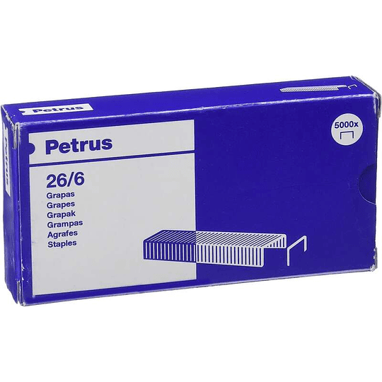 Petrus Caja de 5000 Grapas 26/6 Cobreadas - Hasta 30 Hojas - Patilla de 6mm