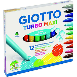 Giotto Turbo Maxi Pack de 12 Rotuladores - Punta Gruesa  5mm - Tinta al Agua - Lavable - Colores Surtidos