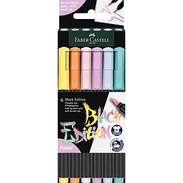 Faber-Castell Black Edition Pack de 6 Rotuladores Punta Pincel - Tinta a Base de Colorantes Alimentarios - Colores Pastel Surtidos