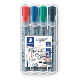 Staedtler Lumocolor Flipchart 356 Pack de 4 Marcadores Permanentes - Tinta Base de Agua - Colores Surtidos