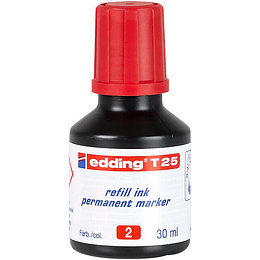 Edding T25 Bote de Recarga para Rotulador Permanente - Capacidad 30ml - Color Rojo