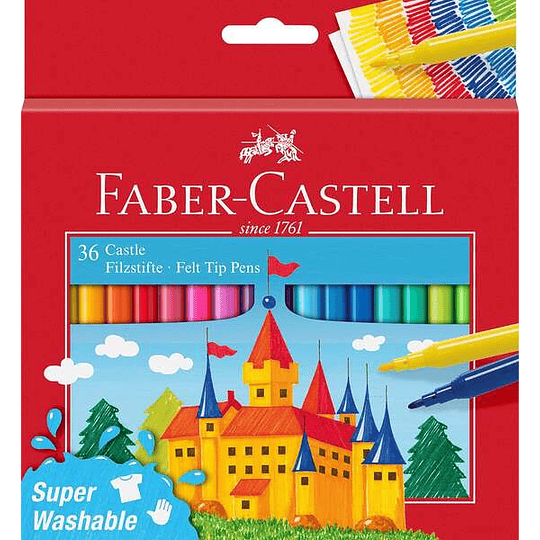 Faber-Castell Castle Pack de 36 Rotuladores - Tinta con Base de Agua Lavable - Colores Surtidos