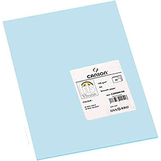 Canson Guarro Pack de 50 Cartulinas Iris A4 de 185g - 21x29.7cm - Color Azul Cielo