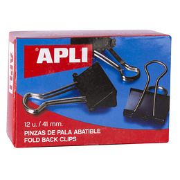 Apli Pinzas Abatibles 20x41mm - Clips de Acero Templado en Negro - Asas en Niquel - Caja de 12 - Sujecion Hasta 170 Hojas