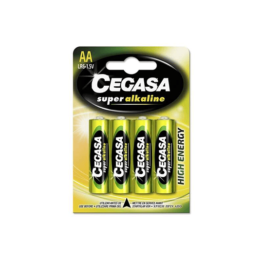 Cegasa Super Alkaline Pack de 4 Pilas LR6 AA -  Alto Rendimiento - Fiabilidad - Tecnologia Avanzada