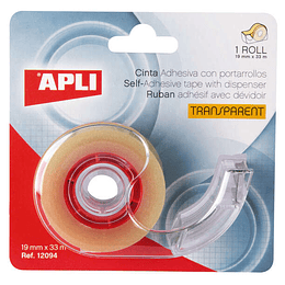 Apli Porta Cinta Home con Cinta Adhesiva Transparente - 19mm x 33m - Facil de Usar y Transportar - Ideal para el Hogar y la Oficina - Transparente