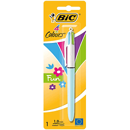 Bic 4 Colours Fun Boligrafo de Bola Retractil - Punta Media de 1.0mm - Tinta con Base de Aceite - Tinta de Colores: Rosa, Morado, Turquesa y Verde Lim