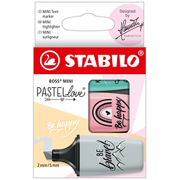 Stabilo Boss Mini Pastellove Pack de 3 Marcadores Fluorescentes - Trazo entre 2 y 5mm - Tinta con Base de Agua - Antisecado - Colores Rosa, Turquesa y