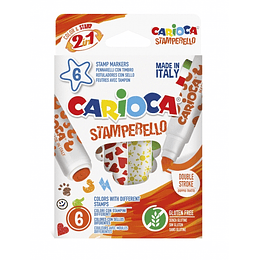 Carioca Stamperello Pack de 6 Rotuladores con Sellos - Doble Punta - 6 Colores Diferentes - Tinta Lavable Atoxica - Color Varios